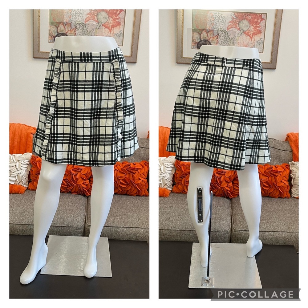❣️🆕Loft Wool Blend Black&White Buffalo Plaid Skirt❣️